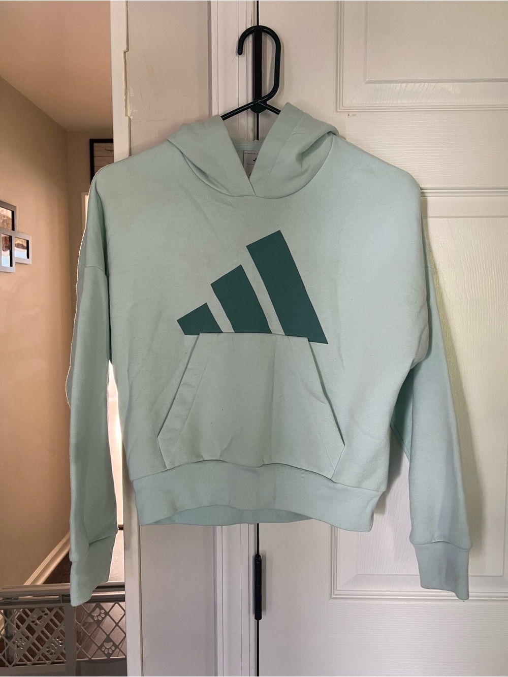 Girls adidas Mint Green Hoodie with Teal Logo Sized Medium